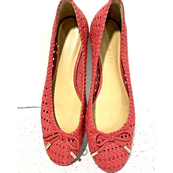 Talbots Pink Ballet Flats Woven Faux Leather Casual Shoes Bow Details US 7.5M - Picture 2 of 10